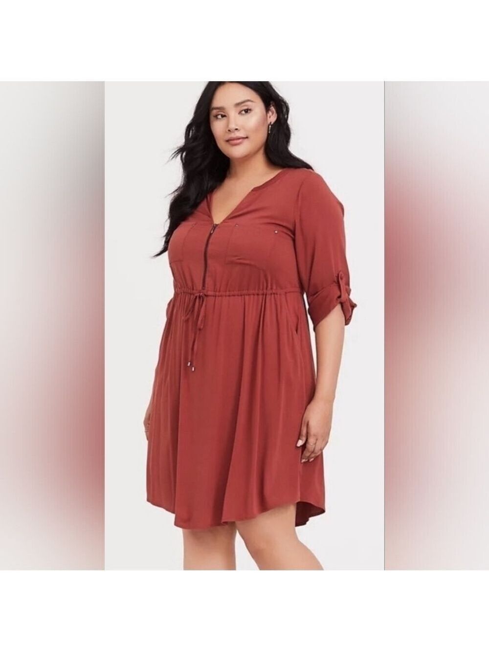 Torrid Women's Rust Zip Front Challis Shirt Dress, 4 Pockets Torrid Size 0 = M/L